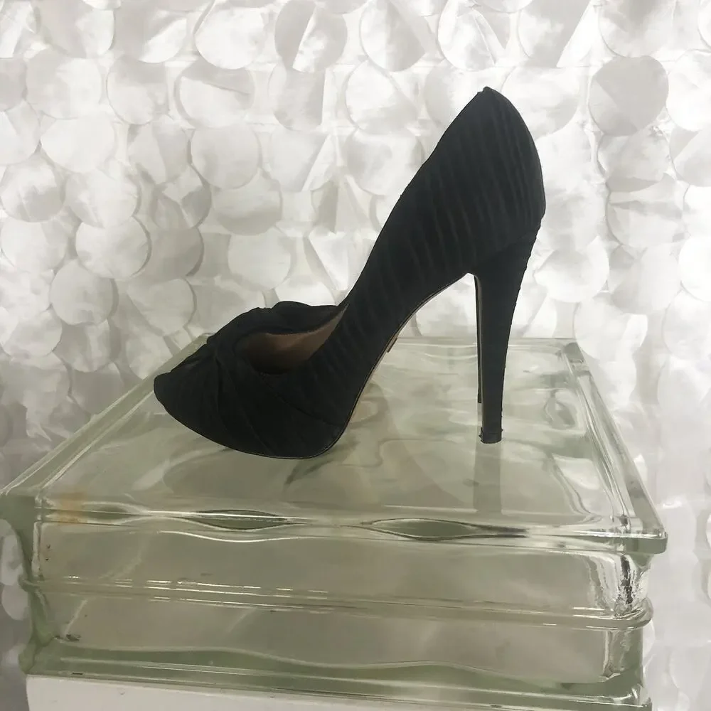 Badgley Mischka Black satin peep toe heels size 7 M Cocktail Party Wedding